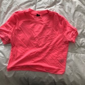 Urban Outfitters crop sheer neon pink mesh top